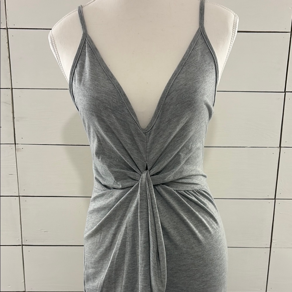 Gray Twist Front Spaghetti Strap Dress